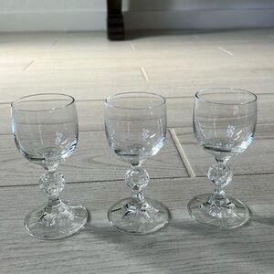 - 3-Piece Lot Import Assoc. "Claudia" Sherry Cordial Glass w/ Faceted Ball…